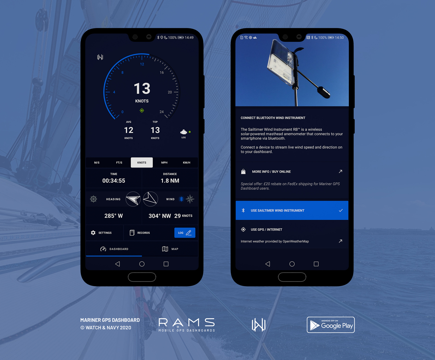 Puede ser ignorado Penetrar Exitoso Mariner GPS Dashboard 3.1.4 — Stream Real-Time Wind Speed and Direction  over Bluetooth with the SailTimer Wind Instrument RB™ - Watch & Navy