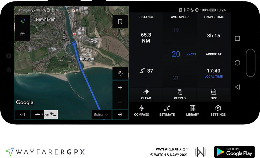 Travel time estimation across the English Channel, Wayfarer GPX 2.1