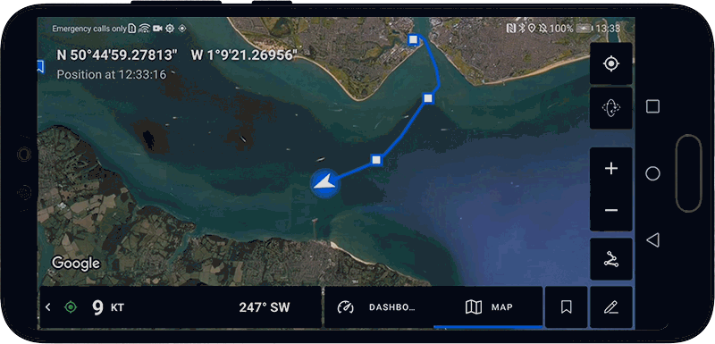 Logbook entries on the live map, Mariner GPS Dashboard 3.4.+