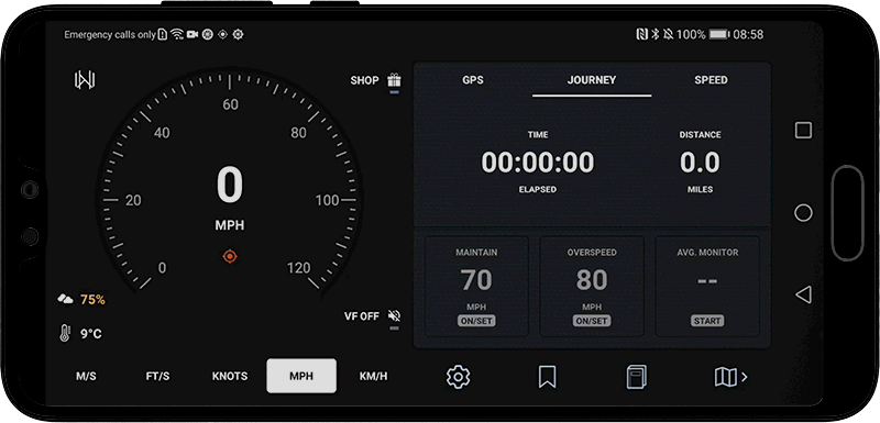 Starting a new journey recording, Velocity GPS Dashboard 3.4.0