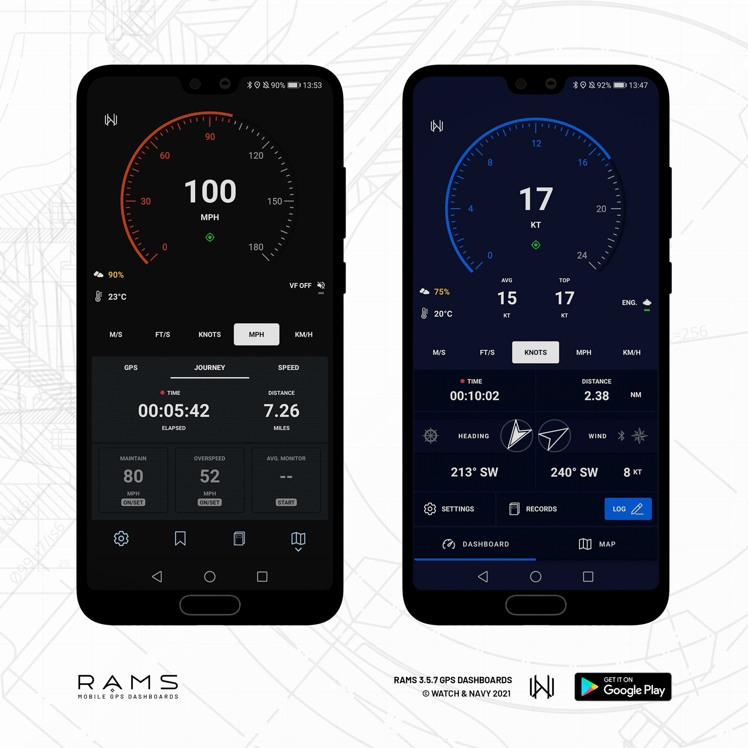 RAMS 3.5 GPS Dashboards and Journey Recorders for Android