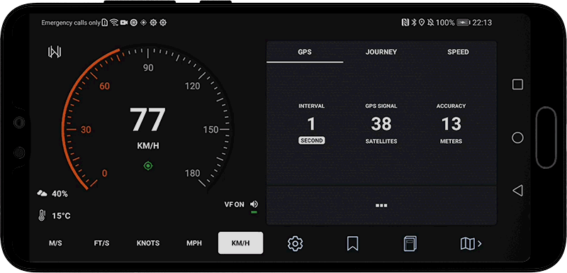 GPS Configuration, Velocity GPS Dashboard and Journey Recorder for Android