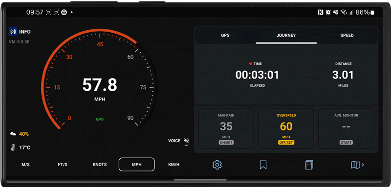 Overspeed Warnings, Velocity GPS Dashboard for Android