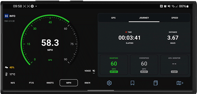 Maintain Speed guidance, Velocity GPS Dashboard for Android 