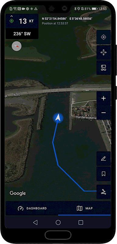 Measuring distance and estimating travel time for a boat trip, Mariner GPS Dashboard 3.5 for Android