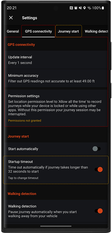 GPS Settings, Velocity GPS Dashboard 3.9.X for Android