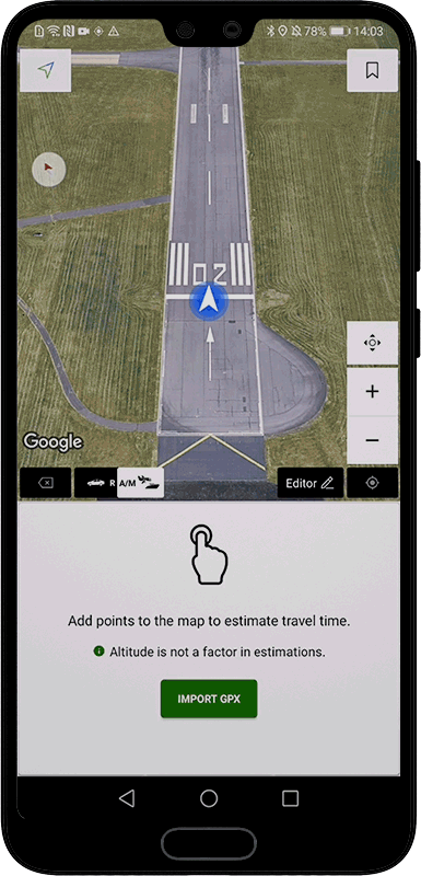 Measuring a flight path from UK to the Netherlands, Wayfarer GPX 2.+ for Android