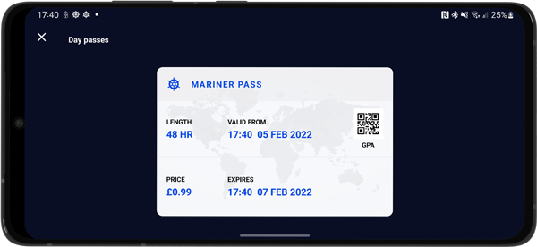 Active 48-hour pass, Mariner GPS Dashboard 3.6