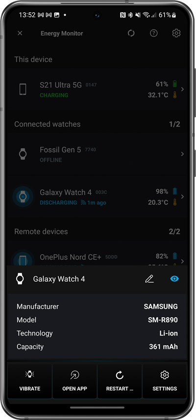 Device detail panel, Energy Monitor 4.4.+