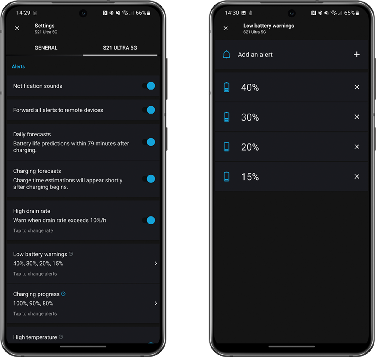 Alert settings and low-battery thresholds, Energy Monitor 4.4