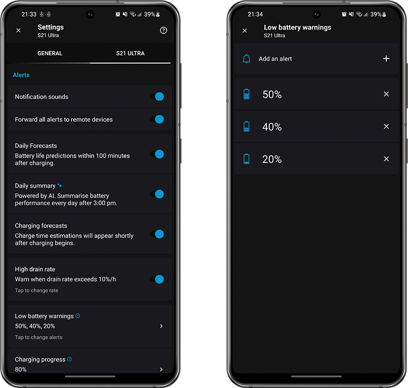 Alert settings and low-battery thresholds, Energy Monitor 5