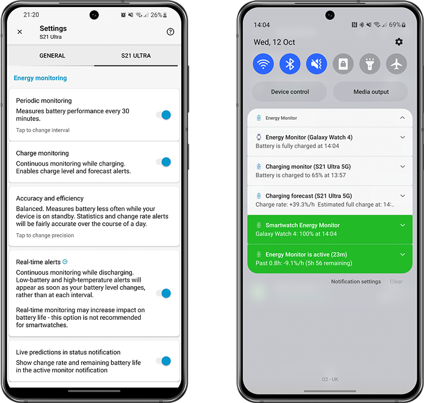 Settings and Notifications, Energy Monitor 5 for Android and Wear OS