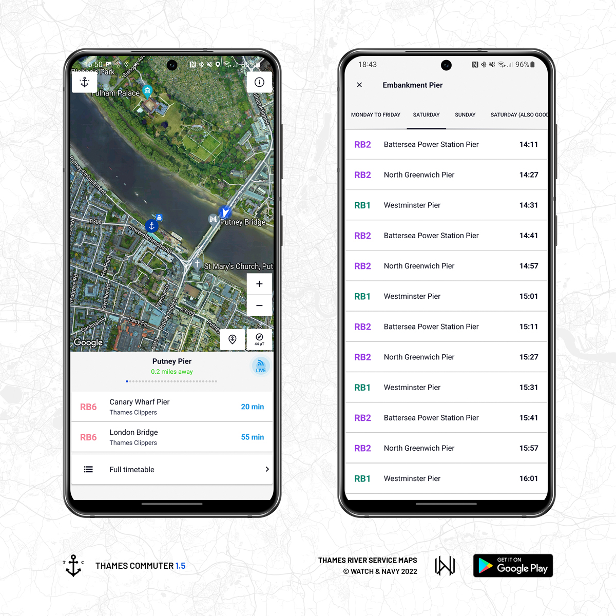 Live arrivals and route maps – Thames Commuter 1.5 for Android and Wear OS