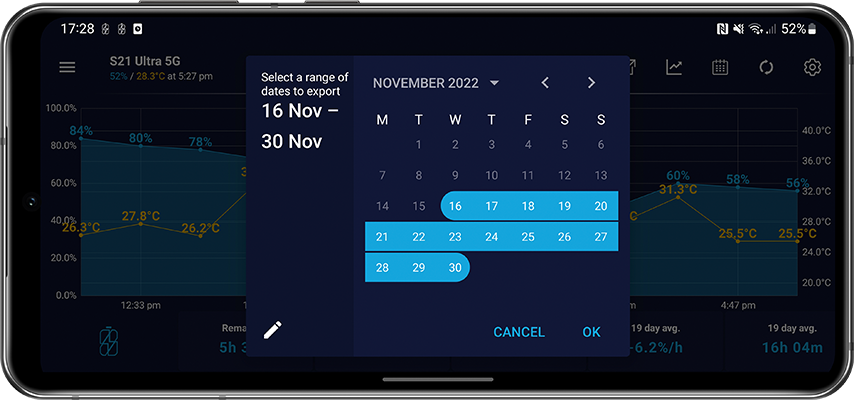Export by date range – Energy Monitor 4.5 for Android and Wear OS