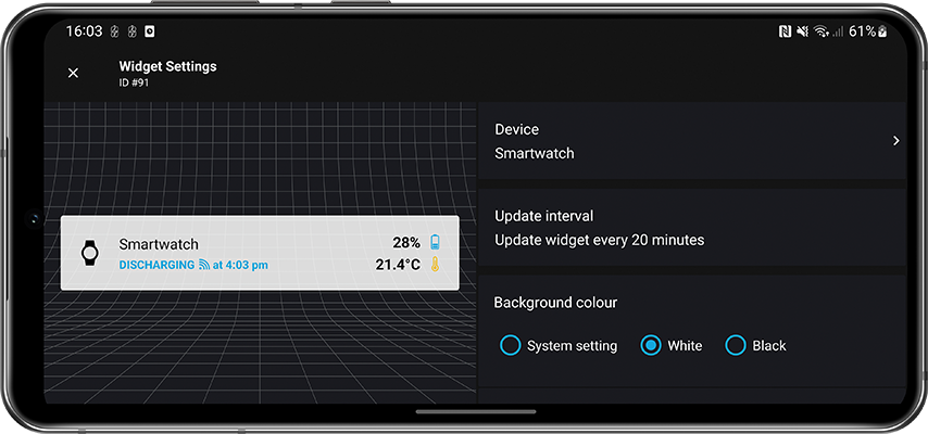 Change rate (type 1) widget settings, Energy Monitor 4.5 for Android and Wear OS