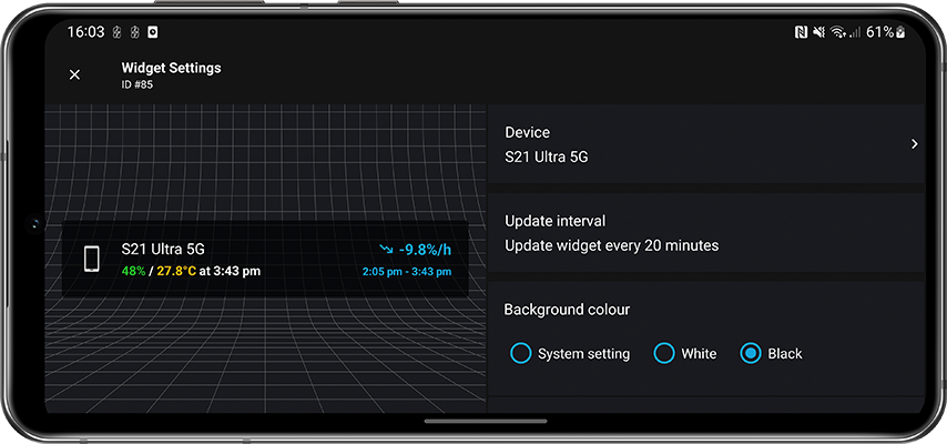 Change rate (type 2) widget settings, Energy Monitor 4.5 for Android and Wear OS