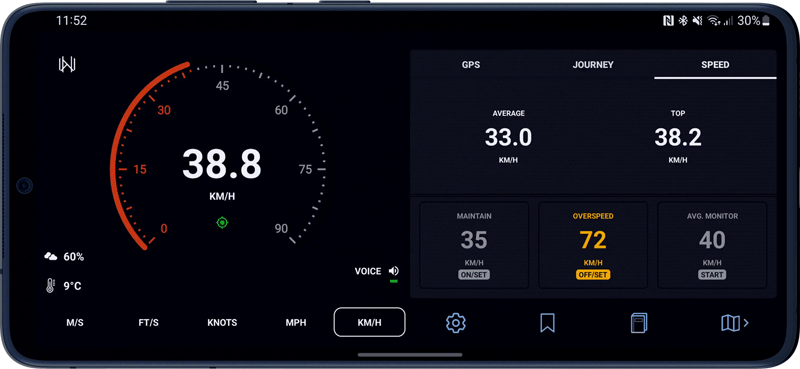 Dashboard view (average/top speed mode), Velocity GPS Dashboard 3.7