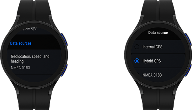 Data source options – Mariner GPS Dashboard for Wear OS 
