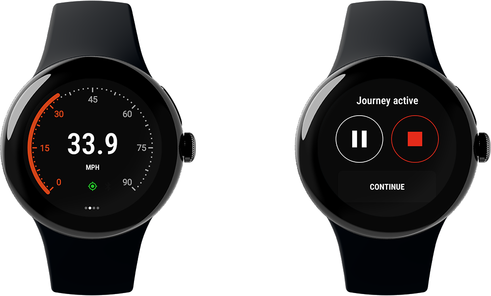 Active journey controls, Velocity GPS Dashboard for Wear OS