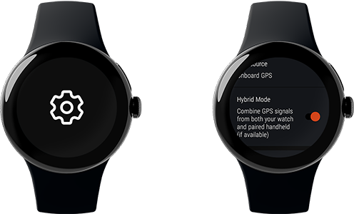 Settings / Hybrid mode switch, Velocity GPS Dashboard for Wear OS