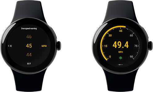 Overspeed warnings, Velocity GPS Dashboard for Wear OS