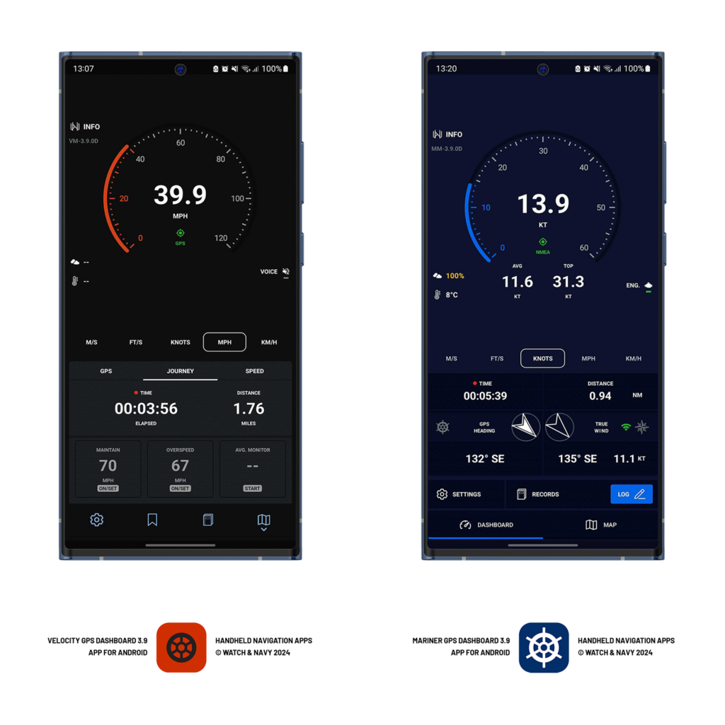 RAMS 3.9 series (2024 Q1): Velocity GPS Dashboard VM-3.9.X (left), Mariner GPS Dashboard MM-3.9.X (right)