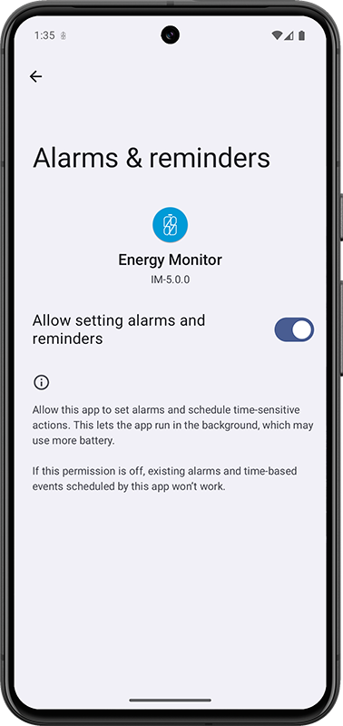 Alarms & Reminders permission screen, Android 15 Preview