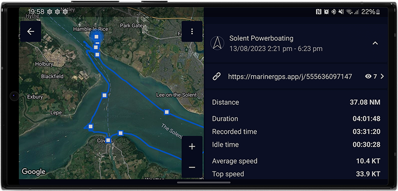 Journey Recorded with Mariner GPS Dashboard for Android and Wear OS