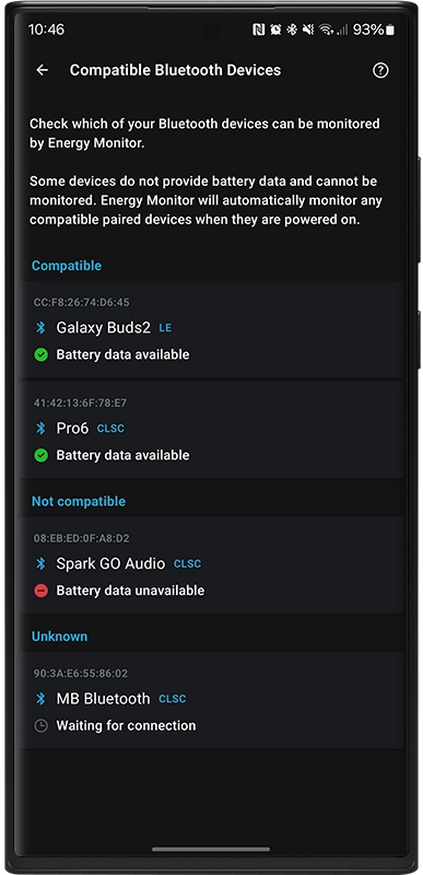 Bluetooth Device Compatibility – Energy Monitor 5.2 for Android and Wear OS