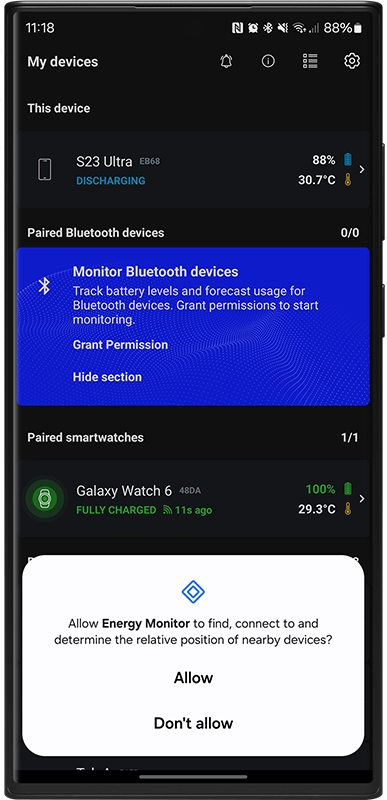 Bluetooth Device Monitoring Permissions – Energy Monitor 5.2 for Android and Wear OS